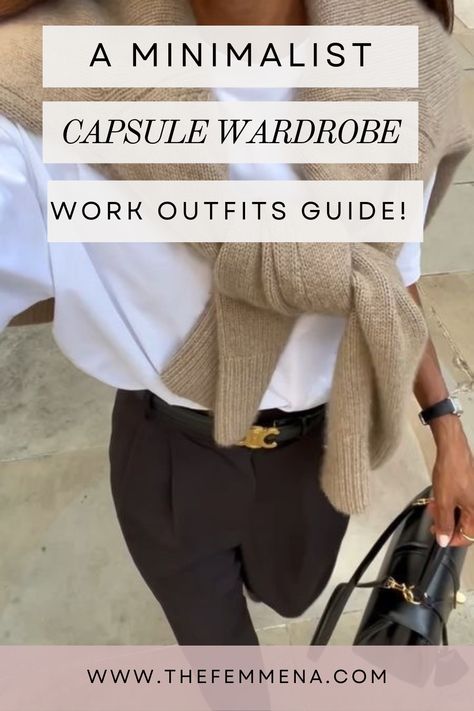 We've curated the best minimalist work outfits guides that will simplify the easiest way for you to pair back your current wardrobe while incorporating newer timeless pieces that are made of high-quality fabrics and versatility during transitional seasons. Click the link for inspo or to shop our top recommendations at all price points! Elegant Capsule Wardrobe Minimal Chic, Minimal Office Outfit, Power Casual Outfit, European Minimalist Fashion, Classic Pieces For Wardrobe, Work Capsule Wardrobe Business Casual, Timeless Outfits For Women, Minimal Work Outfit, Minimal Outfits For Women