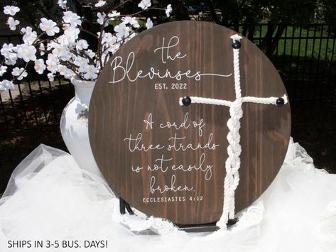 A Cord of Three Strands Round Braided Cross Sign Custom Unity | Etsy Scripture Wedding, Wedding Ceremony Sign, Cross Sign, Cord Of Three Strands, Ceremony Sign, Wedding Ceremony Signs, Unity Ceremony, Heirloom Wedding, Ceremony Signs