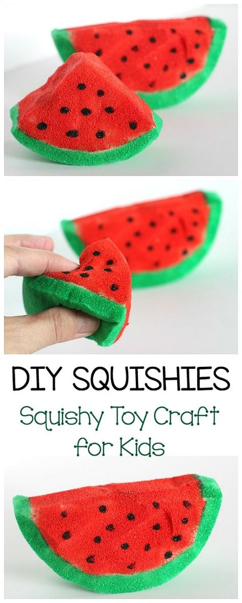 How to Make Squishies: DIY Squishy Toy Tutorial- fun craft for kids and a great sensory toy too! Make Squishies Diy, How To Make Squishies, Diy Squishy, Homemade Squishies, Squishies Diy, Watermelon Crafts, Toys Diy, Homemade Toys, Summer Crafts For Kids