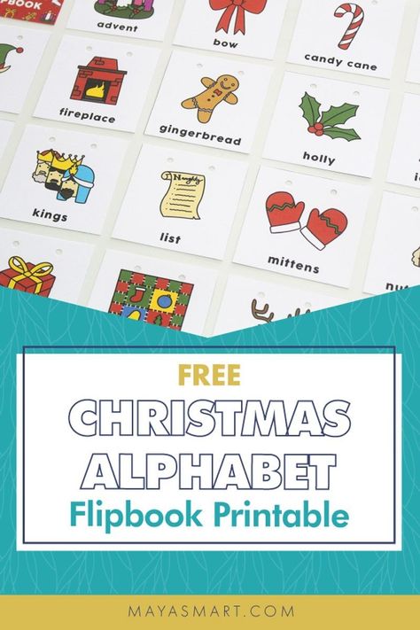 Make this super adorable DIY Christmas ABC book with our free Christmas alphabet printable. It makes an awesome & educational homemade Christmas gift or stocking stuffer. It’s easy to make, so it’s also a fun gift for a big kid to make for a younger one. And it’s a great way to help kids of all ages learn, read, and spell new words! Christmas Abc Free Printable, Christmas Abc Activities, Abcs Of Christmas, Alphabet Mini Book Free Printable, Alphabet Christmas Ornaments, Free Printable Christmas Alphabet Letters, Christmas Alphabet Letters Printable, Abc Games For Toddlers, Homemade Christmas Gift