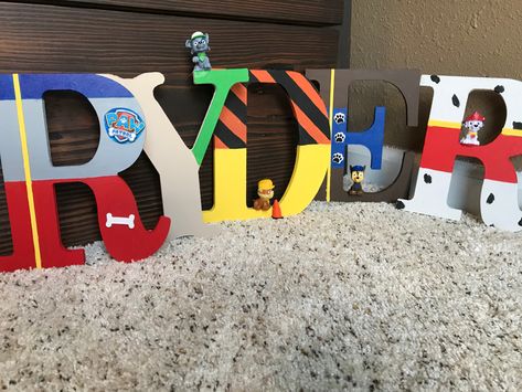 Paw patrol wooden name Paw Patrol Letters Diy, Paw Patrol Bedroom Wall Paint, Paw Patrol Wall Decor, Paw Patrol Names, Paw Patrol Signs For Party, Paw Patrol Wooden Letters, Paw Patrol Birthday, Wooden Names, Letter Wall