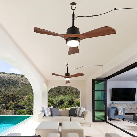 Amazon.com: ZIMOFLL 36 inch Gazebo Ceiling Fans Outdoor Hanging Waterproof, Wet Rated Oudoor Ceiling Fans for Patios with Light, 6 Speed Remote, Plug in Cord Outlet Hook for Outside Porch, Pergola, Garage-Walnut : Tools & Home Improvement Ceiling Porch Lights, Porch Pergola, Goals 2023, Side Patio, Patio Fan, Large Gazebo, Outdoor Fan, Outdoor Ceiling, Rustic Outdoor