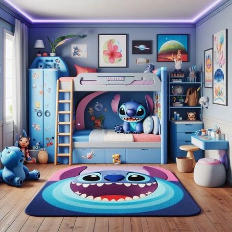 Facebook Bedroom Ideas Stitch, Lilo And Stitch Room Decor Ideas, Stitch Bedroom Decor Ideas, Stitch Room Ideas Bedrooms, Stitch Bedroom Ideas For Kids, Cartoon Bedroom Ideas, Lilo And Stitch Bedroom Ideas, Stitch Themed Bedroom, Stitch Bedroom Ideas