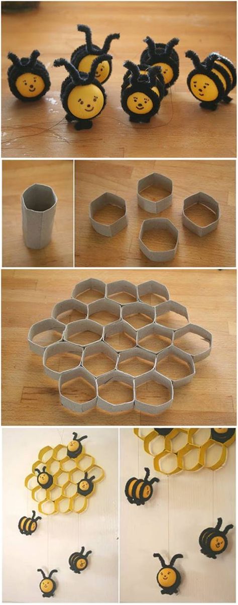 50+ Best Creative Crafts to Keep your Kids Busy 38 Toilet Paper Roll Crafts, Animal Crafts For Kids, Paper Roll Crafts, Bee Crafts, Bee Decor, Paper Rolls, Toilet Paper Roll, Childrens Crafts, Animal Crafts