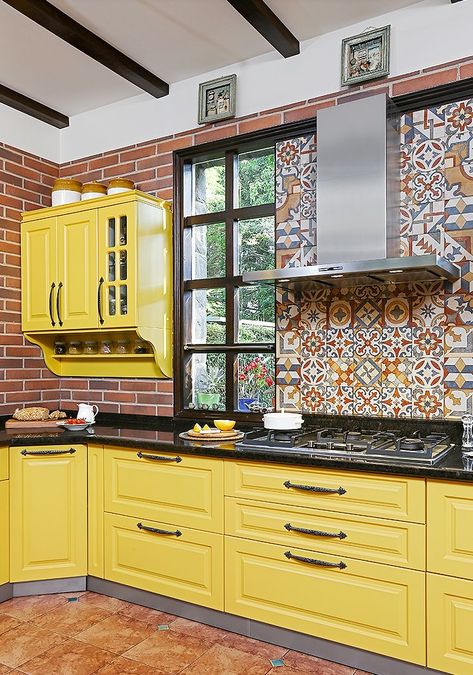 rustic-kitchen-design-styles-for-indian-homes Yellow Cabinets Kitchen, Orange Kitchens, Neutral Kitchen Designs, Kitchen Wardrobe Design, House Structure, Almirah Designs, Yellow Cabinets, Kitchen Design Styles, Revamp Furniture