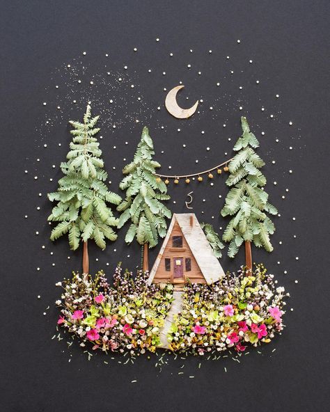 Sister Golden - It’s an A-frame! 🌙 Swipe to see all the... | Facebook Flower Art Prints, Sister Golden, Nature Collage, Pressed Flower Crafts, 5 Image, Collage Art Mixed Media, Pressed Flower Art, Flower Prints Art, Nature Crafts