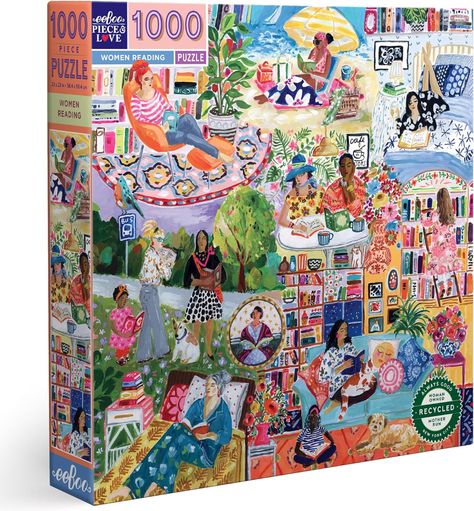 Amazon.com: eeBoo Piece & Love: Women Reading - 1000 Piece Puzzle - Square Adult Jigsaw, 23x23, Includes Image Reference Insert, Glossy Pieces : Toys & Games Watercolor Collage, Women Reading, 1000 Piece Puzzle, Book Shop, Screen Free, Woman Reading, 1000 Piece Jigsaw Puzzles, Special Friend, Beautiful Wall Art