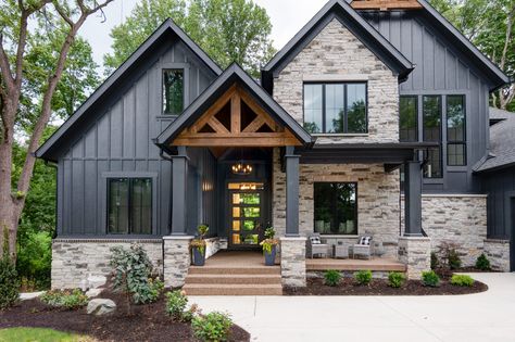 Modern Farmhouse - G&G Custom Homes - Indianapolis Custom Home Builder Mountain Home Exterior, Creek House, Trim Colors, Cabin Exterior, Eagle Rock, Cottage Exterior, Modern Exterior House Designs, Casa Exterior, Modern Farmhouse Exterior