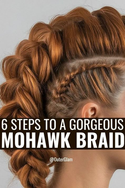 Whether you're looking to make a bold statement or simply want to switch up your everyday hairstyle, this tutorial is perfect for you. We'll guide you through 6 easy-to-follow steps to create a stunning mohawk braid that's sure to turn heads. From prepping your hair to mastering the braiding technique, we've got you covered. Easy Mohawk Braid, How To Braid Your Own Hair Step By Step, Fairy Braids Hairstyles, Edgy Hairstyles For Long Hair, How To Hairstyles Step By Step, Faux Mohawk Updo, Dragon Braid Tutorials, Dragon Hairstyles, Diy Viking Hair