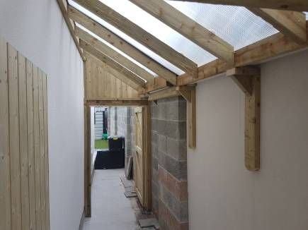 Lean To Shed Donabate | Side Passage Shed | Mac Carpentry. Side Passage Lean To, Side Passage Ideas, Lean Too Shelter, Lean To Shed Against House, Lean To Carport, Garden Shed Diy, Lean To Roof, Lean To Shed Plans, House Extension Plans