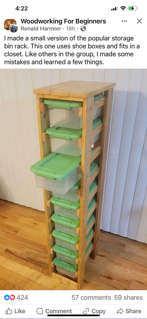 Wood Organizer Diy, Bins Storage Ideas, Storage Bin Rack, Bin Rack, Woodworking For Beginners, Upcycle Storage, Dream Craft Room, Craft Room Design, Organization Furniture