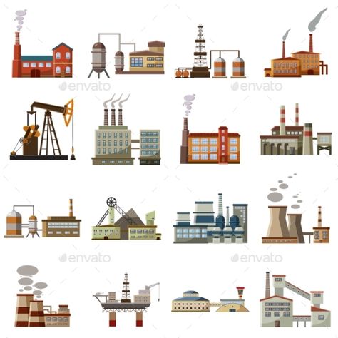 Factory Icons Set, Cartoon Style #Icons, #Factory, #Set, #Style Factory Illustration, Factory Icon, Urban Design Plan, Bamboo Structure, Corporate Brochure Design, Industrial Building, Props Art, Illustrated Map, Industrial Buildings