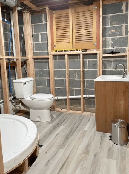 Bathroom Plumbing Layout, Diy Basement Bathroom, Shed Bathroom, Basement Bathroom Plumbing, Basement Bathroom Design, Plumbing Layout, 10 000 Followers, Basement Bathroom Remodeling, Bathroom Build