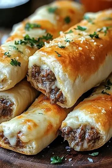 Philly Cheesesteak Stuffed Cheesy Breadsticks are loaded with beef, cheese, and garlic. Perfect for parties or snacks! Try them now. Philly Cheese Steak Bites, Best Cheesesteak Recipe, Brick Cheese Recipes, Keto Philly Cheesesteak Roll Up, Recipes Using Cheese Sticks, Philly Cheese Steak Garlic Bread, Steakums Cheesesteak, Philly Cheese Steak Recipes, Stuffed Cheese Bread