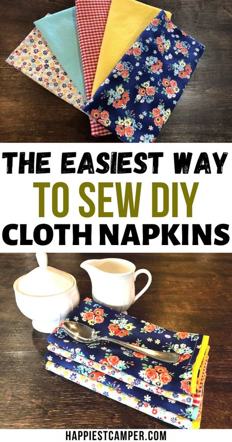 Napkin Sewing, Diy Cloth Napkins, Cloth Napkins Diy, Craft Ideas For Beginners, Diy Napkins, Fabric Napkin, White Napkins, Work Diy, Small Sewing Projects