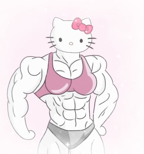 #Soft #pink Muscular Hello Kitty Drawing, Hello Kitty Fuerte, Kitty Mamadisima, Strong Hello Kitty, Hello Kitty Mamadisima, Aerial Drawing, Kitty Drawing, Hello Kit, Hello Kitty Drawing