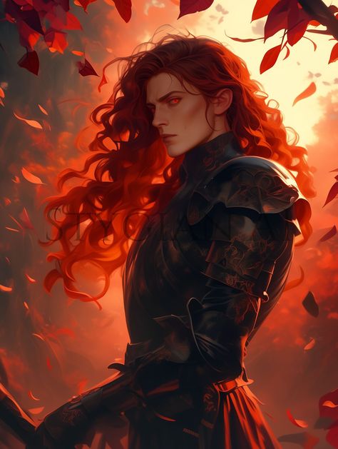 Red Hair Vampire Male, Red Hair Knight Female, Elf Male Red Hair, Red Hair Female Character Art, Red Gold Hair, Red Hair Vampire, Brown Hair Male, Red Hair Men, Asoiaf Art