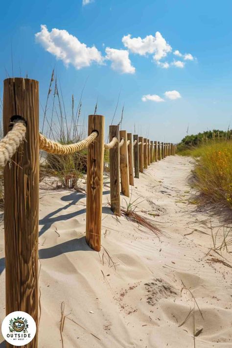 25 Unique Privacy Fence Ideas to Consider Beach Fence Ideas, String Lights Fence, Unique Privacy Fence Ideas, Nautical Rope Fence, Lights Fence, Rope Fence, Beach Fence, Nautical Outdoor Decor, Privacy Fence Ideas