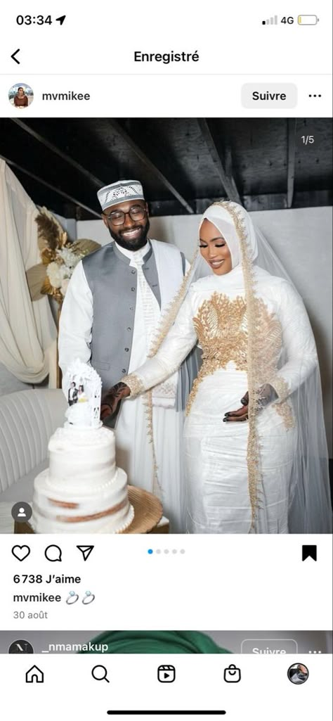 Black Hijab Wedding Dress, Nigerian Nikkah Dress, White Bazin Styles For Wedding, Jordanian Wedding Dresses, African Nikkah Dress, Bazin Wedding Dresses, Muslim Nikkah Dresses, African Muslim Wedding, Nikkah Dress Muslim