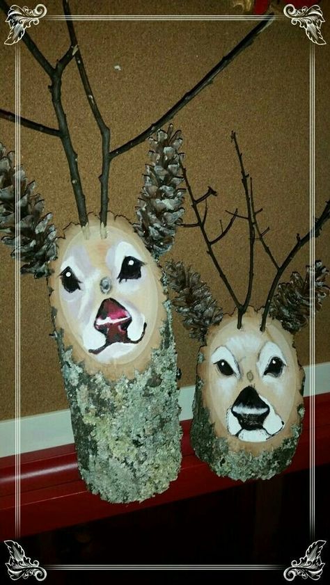 Deer Reindeer Logs, Navidad Diy, Christmas Wood Crafts, Fun Diy Crafts, Christmas Wood, Homemade Christmas, Christmas Deco, Xmas Crafts, Rustic Christmas