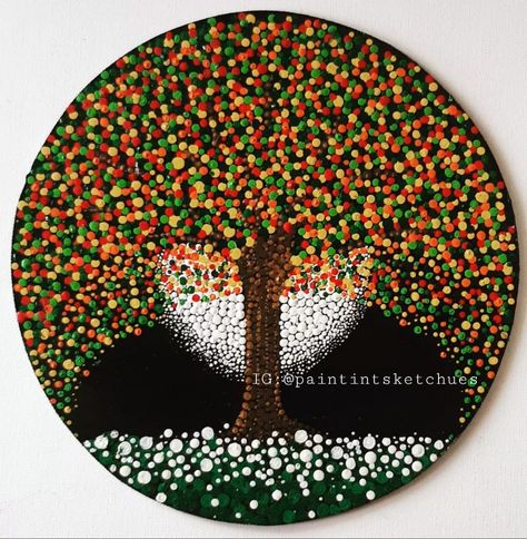 Dot art painting , colorful tree , on MDF board , acrylic painting , dot art , tree , nature Dot Painting Trees, Tree Of Life Dot Mandala, Beginner Dot Mandala Patterns, Tree Of Life Dot Painting, Tree Dot Art, Dot Painting Patterns For Beginners, Nib Painting, Mandala Rangoli, Doodle Art For Beginners