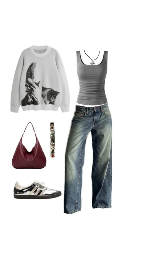 ahs style, jeans, iutfit, tank top, grey, wales bonner samba, samba silver, adidas samba Grey Tank Top Outfit, Wales Bonner Samba, Ahs Style, Silver Adidas, Sambas Adidas, Samba Outfit, London Outfit, Wales Bonner, Tank Top Outfits