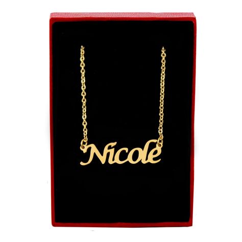 Nicole Name Necklace - 18ct Gold Plated Office Necklace, Personalised Necklace, Gold Name Necklace, Personalized Pendant, Custom Name Necklace, Necklace Personalized, Christmas Gifts For Women, Box Bag, Steel Necklace