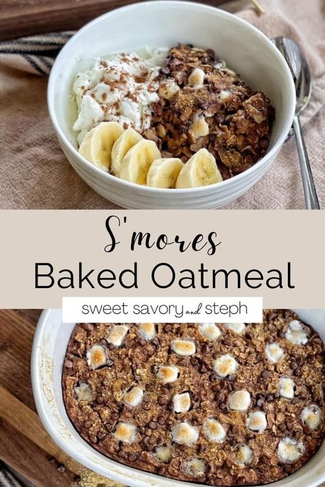 Baked Oats Casserole, S’mores Baked Oatmeal, S’mores Baked Oats, S’mores Oatmeal, Nutella Baked Oatmeal, Breakfast Baked Oatmeal, Baked Oatmeal Casserole, Sweet Savory And Steph, Chocolate Baked Oatmeal