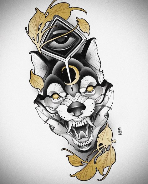 Wolf Tattoo Back, Tattoo Design For Hand, Neo Tattoo, Neo Trad Tattoo, Animals Tattoo, Wolf Tattoo Design, Tattoo Photography, Sketch Tattoo Design, Japanese Art Prints