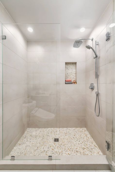 Beige Bathroom Ideas Cream Master Bath, Large Beige Bathroom Tiles, Beige And Brown Shower Tile Ideas, Light Beige Shower Tile, Beige Tile Master Bath, Cream Subway Tile Shower Ideas, Erin Napier Bathroom Design, Ivory Shower Tile Ideas, Shower Tile Beige