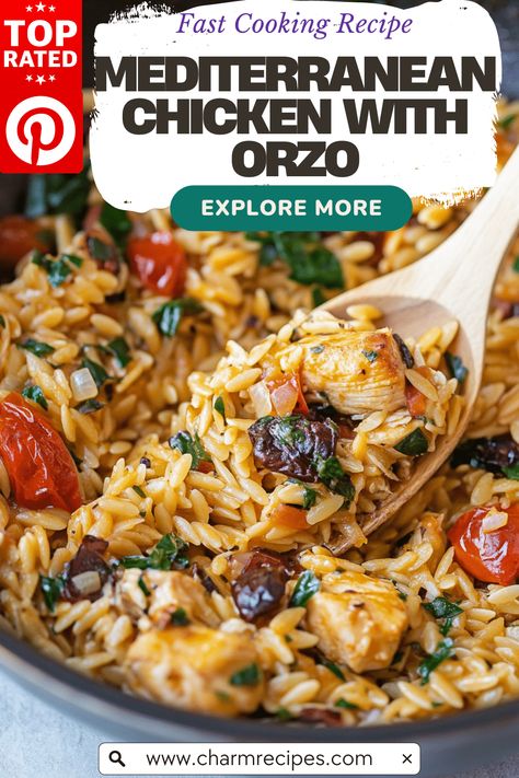 How to Make Mediterranean Chicken with Orzo Easily Mediterranean Chicken Orzo Recipes, Mediterranean Chicken With Orzo, Mediterranean Shredded Chicken, Greek Chicken Orzo Power Bowl, Mediteranian Chicken Dishes, Orzo Chicken Recipes, Mediterranean Chicken And Orzo, Chicken And Orzo Recipes, Chicken Orzo Recipes