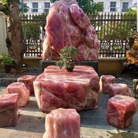 Rose quartz outdoor furniture Crystal Furniture, Raw Meat, Design Fails, Red Quartz, Bad Design, Yummy Smoothies, Crystals And Gemstones, Patio Furniture, Furniture Sets