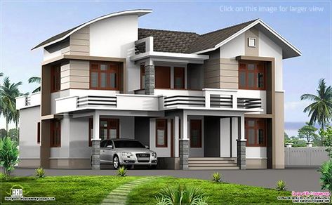 Modern mix home design Flat Roof House Designs, Flat Roof House, Free House Plans, Modern Contemporary Homes, Indian Home Design, Kerala House Design, House Design Pictures, Simple House Design, Kerala Houses