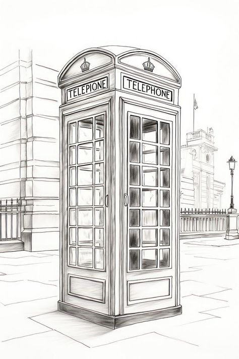 Telephone booth line art architecture convenience technology. | premium image by rawpixel.com Telephone Box Drawing, Phone Booth Tattoo, Telephone Booth Drawing, Phone Booth Drawing, Line Art Architecture, Booth Drawing, English Telephone Booth, Telephone Drawing, London Sketch