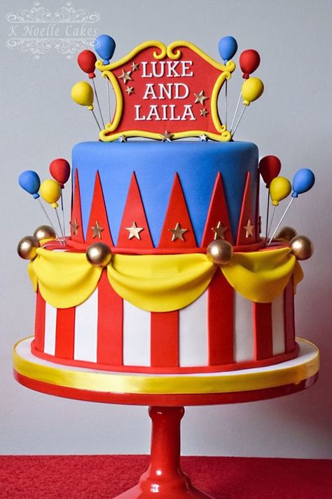 Carnival Theme Party Cake, Circus 1st Birthday Cake, Circus Theme Cake Buttercream, Third Birthday Carnival Theme, Carnival 1st Birthday Cake, 3 Ring Circus Birthday Cake, Circus Theme Cake 1st Birthdays, Carnival Themed Birthday Cake, Carnival Theme Cake 1st Birthdays