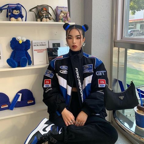 YiWei Tian (@from.1994_) • Instagram photos and videos Nascar Jacket Outfit, Nascar Jacket, Racing Jackets, Diy Vetement, Baggy Clothes, Blue Space, Tomboy Style Outfits, Looks Street Style, Jacket Outfit