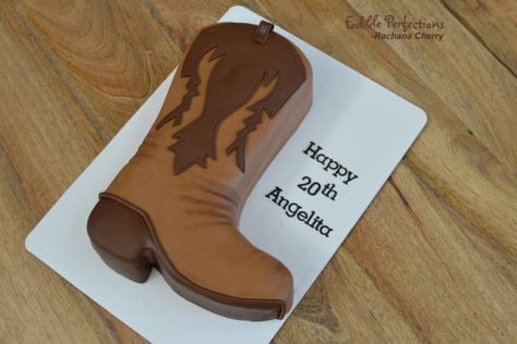 Cowboy Boot Cake - Edible Perfections Cowboy Boot Birthday Cake, Cowboy Boot Cake, Western Theme Cakes, Race Track Cake, Boot Cake, Cowboy Birthday Cakes, Cupcake Arrangements, Woody Birthday, Cowboy Cakes