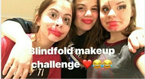 Blindfolded makeup challenge 😂 Blindfolded Makeup Challenge, Blindfold Makeup, Hangout Activities, Blindfolded Makeup, Sleepover Plans, Girly Party Ideas, Makeup Challenge, Girly Party, Friend Activities