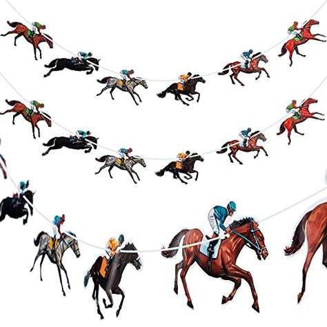 Amazon.com: 4 Pieces Horse Racing Banner Horse Race Streamer Kentucky Horse Derby Garland Banner for Racing Theme Birthday Baby Shower Wedding Party Decoration , Pre-assembled Horse Racing Party, Horse Themed Party, Derby Party Decorations, Racing Theme, Kentucky Derby Horses, Kids Races, Derby Horse, Run For The Roses, Race Party