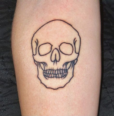 minimal outlined skull tattoo on inner forearm Minimal Skull, Outline Skull Tattoo, Skull Outline Tattoo, Skull Simple Tattoo, Simple Line Work Tattoo For Men, Skull Tattoo Minimalist, Skull Tattoos Simple, Minimal Skull Tattoo, Line Work Tattoo Men