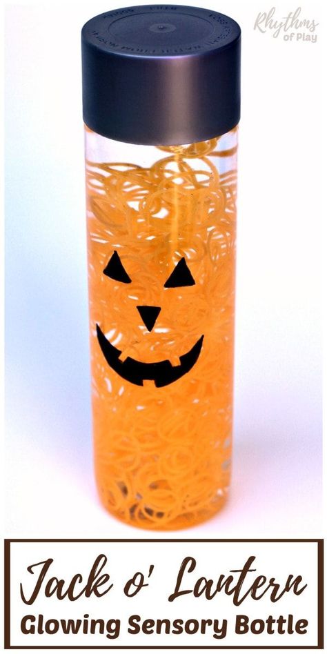 Pumpkin Sensory, Diy Glow In The Dark, Spooky Diy Halloween Decor, Sensory Play Recipes, Glowing Pumpkin, Spooky Diy, Discovery Bottles, Glow In The Dark Halloween, Sensory Bottle