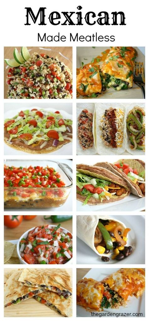 40 meatless Mexican-inspired recipes including enchiladas, fajitas, quesadillas, salsas, burritos, and tacos Garden Grazer, Recipes List, Meatless Meal, Vegan Mexican Recipes, Vegetarian Life, Vegan Mexican, Think Food, Mexican Recipes, Meatless Meals