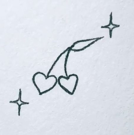 Heart Cherry Drawing, Heart Tattoo Drawing, Cherry Heart Tattoo, Cherry Drawing, Hearts Tattoo, Cute Tiny Tattoos, Simplistic Tattoos, Tattoo Inspo, Small Heart