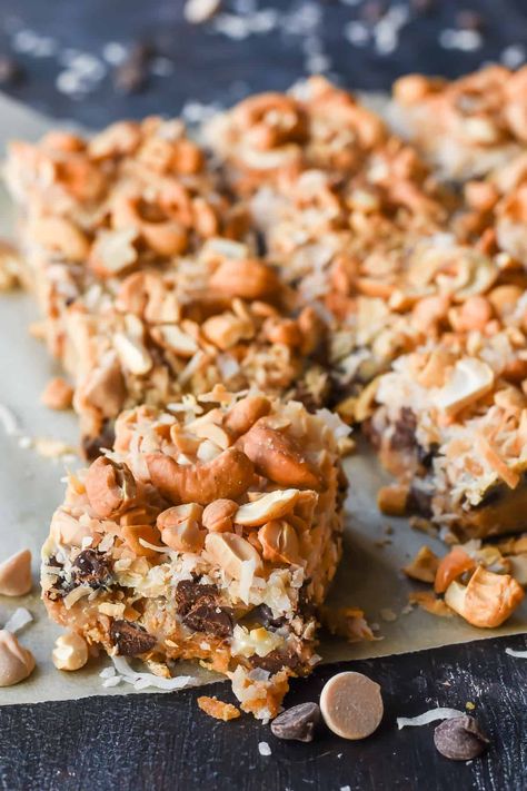 7 Layer Magic Bars, Cashew Bars, Caramel Cashew, Magic Bars Recipe, 7 Layer Bars, Caramel Coconut, Gluten Free Graham Crackers, Layer Bars, Magic Bars