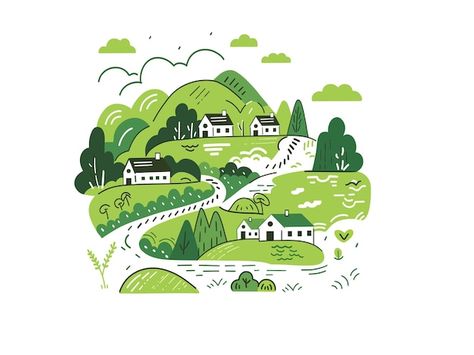 Vector line drawing of countryside | Premium Vector #Freepik #vector #town #illustration #map #line-drawing Town Map Illustration, Countryside Illustration, Country Illustration, Village Illustration, Town Illustration, Illustration Map, Vector Line, Town Map, Vector Map