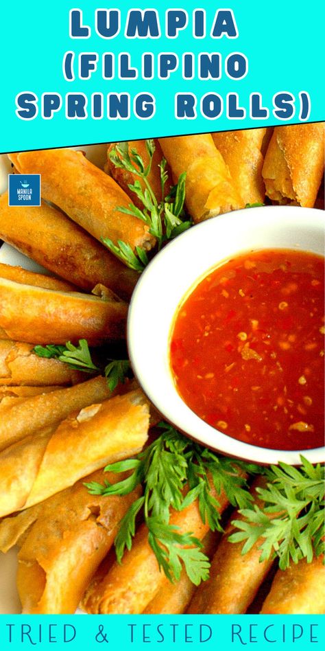 Lumpia - Filipino Spring Rolls Filipino Spring Rolls, Lumpia Shanghai, Lumpiang Shanghai, Potluck Appetizers, Spring Roll Wrappers, Holiday Appetizer, Summer Picnics, Amazing Appetizers, Sweet Chili Sauce