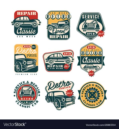 Car Clubs Logo, Vintage Car Garage, Auto Wash, Garage Logo, Car Logo Design, Organic Logo Design, Logos Retro, Retro Logo Design, Vintage Logos