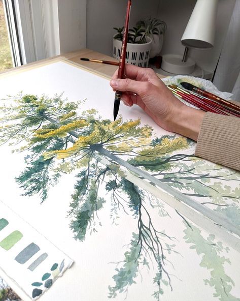 Pine Tree Painting, Trees Watercolor, Tree Watercolor Painting, Watercolor Blog, Diy Watercolor Painting, Watercolor Painting Techniques, Watercolor Flower Art, 수채화 그림, Watercolor Art Lessons