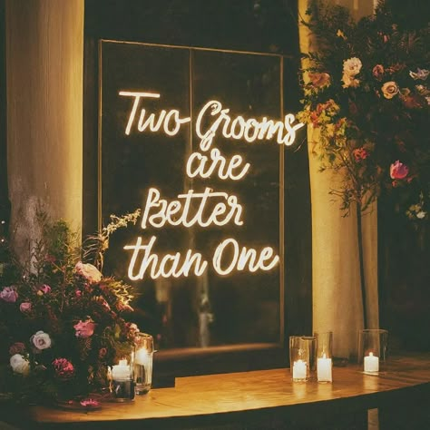 Two Grooms Are Better Than One Neon Sign, Gay Wedding Sign, Two Grooms, Gay Wedding Decoration, Lgbt Engagement, Queer Wedding Centerpiece, - Etsy Gay Wedding Flowers, Queer Wedding Ideas, Gay Wedding Ideas Decor, Gay Wedding Ideas, Quirky Wedding Ideas, Hard Launch, Masculine Wedding, Summer Wedding Floral, Marriage Thoughts