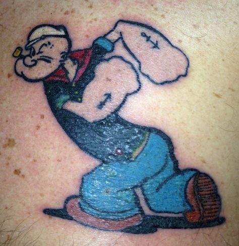 Popeye the Sailor Man tattoo! Popeye The Sailor Man Tattoo, Popeyes Aesthetic, Sailor Man Tattoo, Popeye Tattoo, Fist Tattoo, Popeye Cartoon, Popeye And Olive, Man Tattoo, Cartoon Tattoo